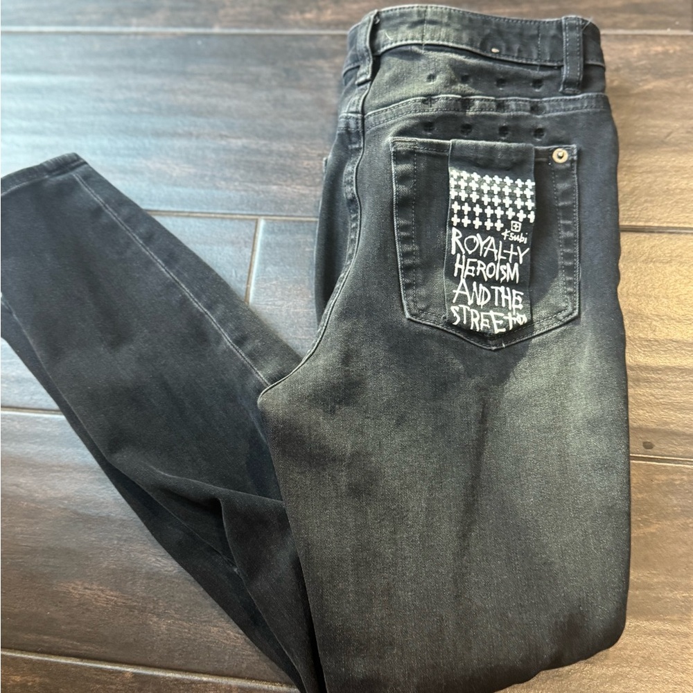 Ksubi Black Skinny Jeans with Graphic Pocket